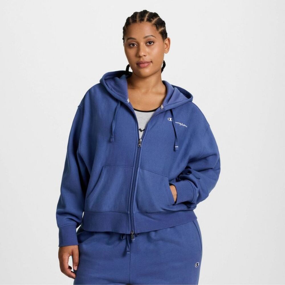 Champion Women's Cropped Fleece Zip-Up Sweatshirt - Blue L